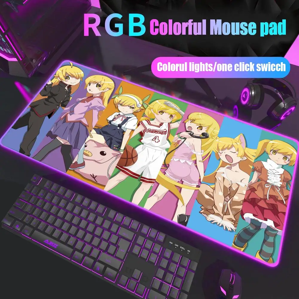 

Oshino Shinobu Monogatari Series Mouse Pad Gamer Rgb Desk Mat Back Light Led Mousepad Setup Deskmat Big Mousepad Backlight