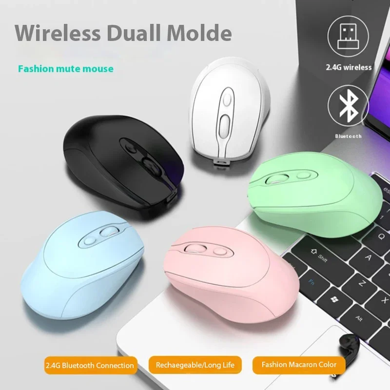 Mouse Bluetooth Isi Ulang untuk Laptop PC Tablet Mouse Nirkabel Model Ganda untuk Macbook iPad 2.4G USB Mouse Optik
