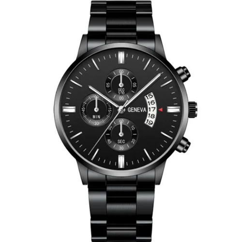 Imagen 2 del producto Reloj de pulsera de cuarzo de acero inoxidable negro de lujo para Hombre, relojes de cuarzo a la moda para Hombre, Reloj con calendario para Hombre