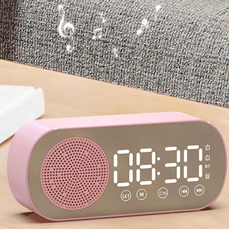 Altavoz inalámbrico con Bluetooth, dispositivo con tarjeta TF, alarma Digital, ABS, color rosa, para el hogar y la Oficina