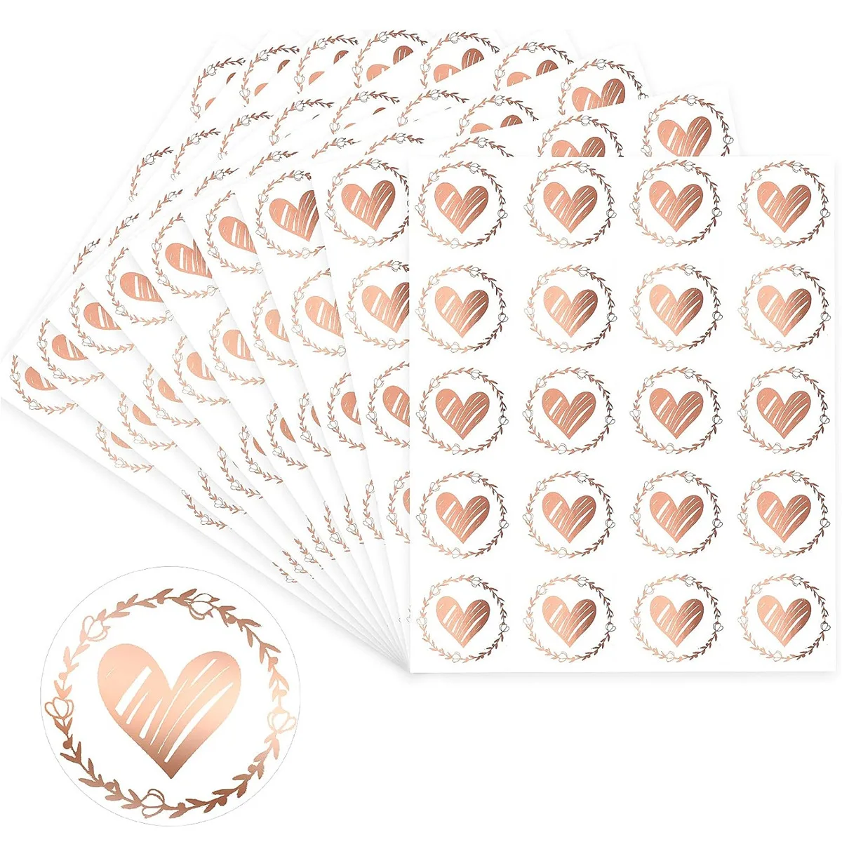 JCAC 10pcs/bag (20 Stickers per Sheet)Gold Heart Envelope Seal Stickers Transparent Heart Decorative Labels Round Closure Sticke