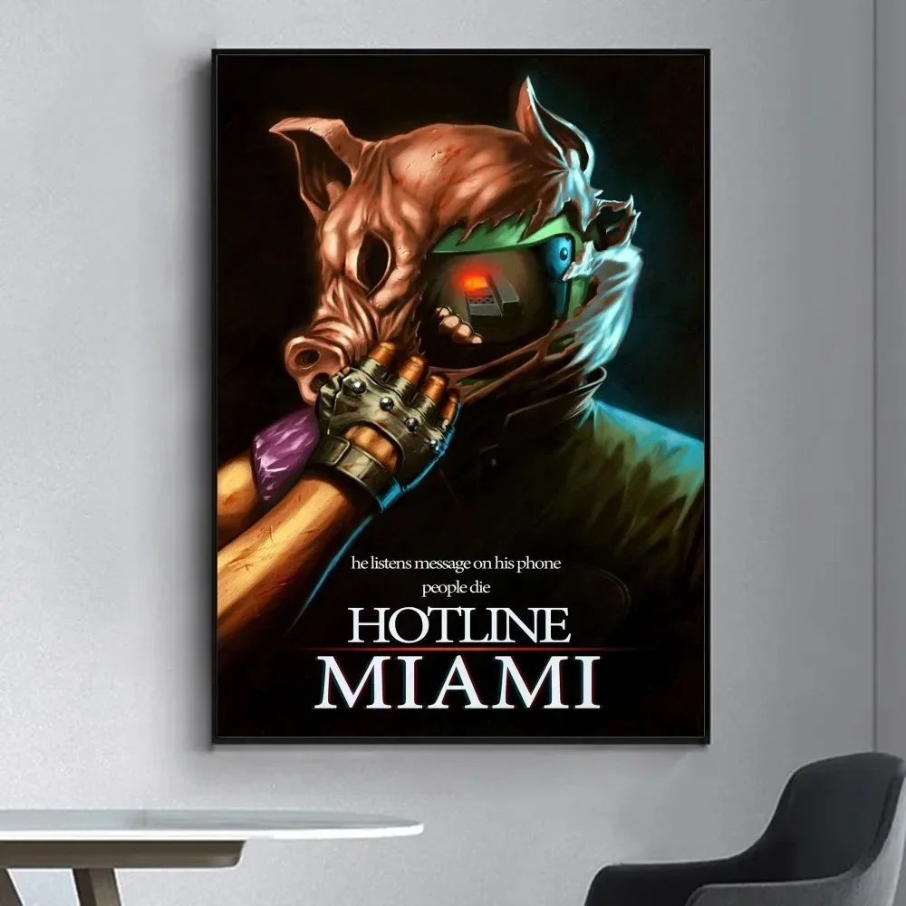 Hotline Miami 1 2 Hot Video Game  Poster Fancy Wall Sticker for Living Room Bar Vintage Decorative Painting Middle