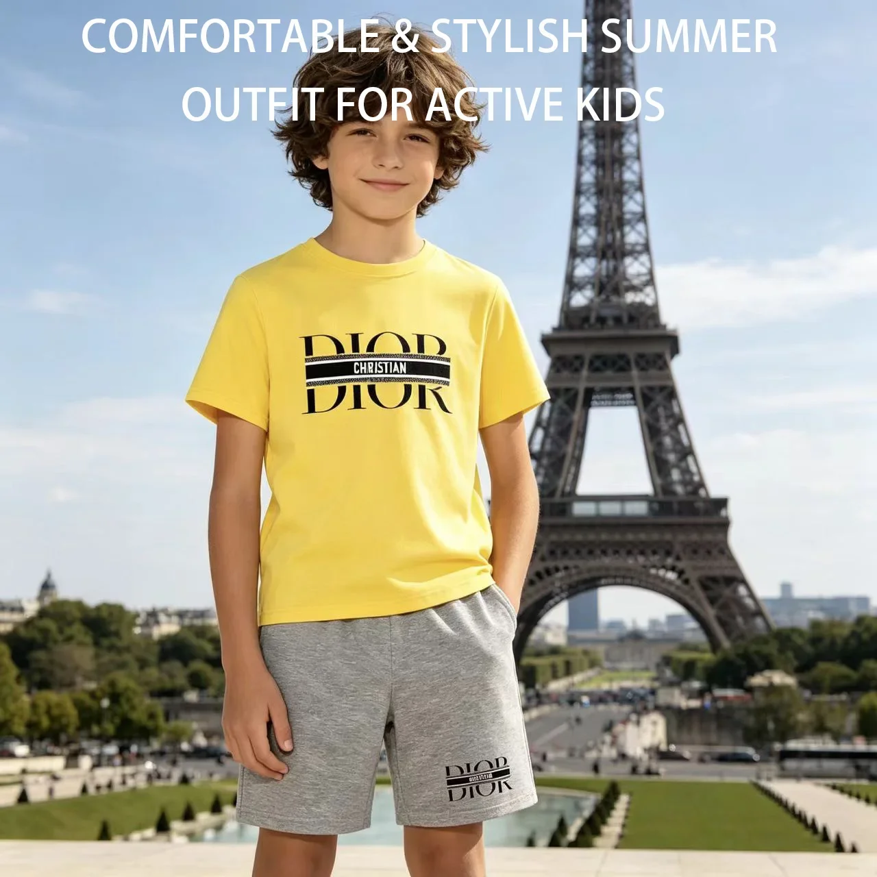 

Kids Trendy Simple Letter Print Summer Fashion Breathable Tees+Shorts 2pcs Sportsuits 4-13 Years Boys Girls Outfits Clothes Sets