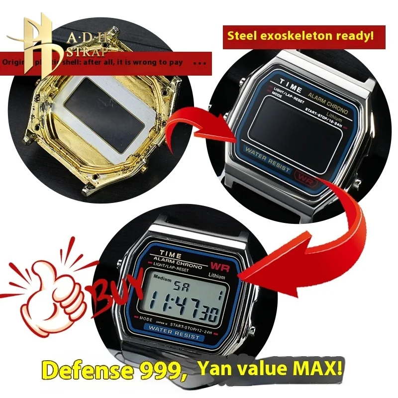 لساعة كاسيو المربعة الصغيرة A158 A168 تعديل حافظة ساعة من الفولاذ المقاوم للصدأ A159 F91 ترقية حافظة معدنية حافظة مقاومة للماء #2