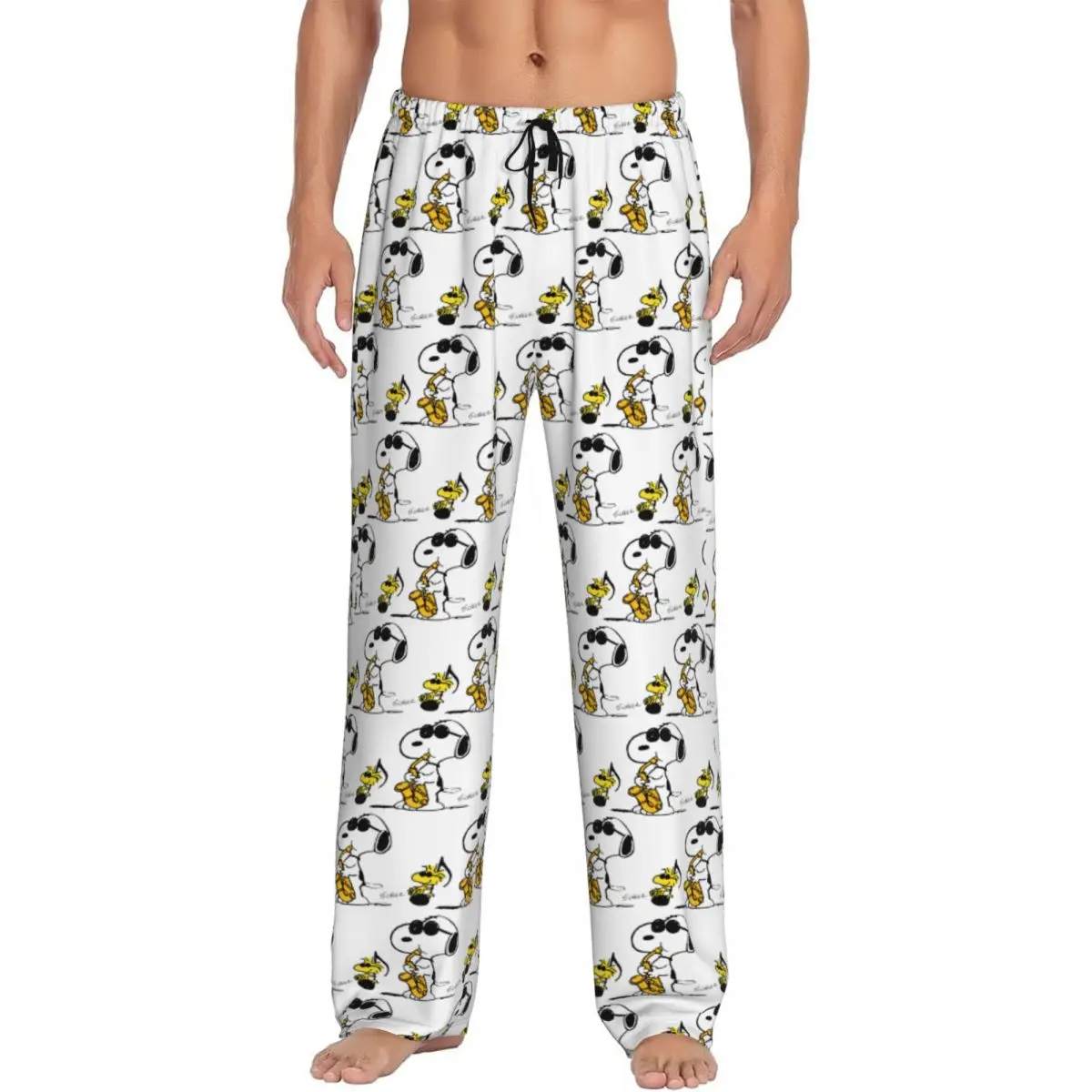 Custom Printed Cartoon Manga Snoopy Woodstock Pajama Pants Men's Anime Dog Sleep Sleepwear Bottoms with Pockets