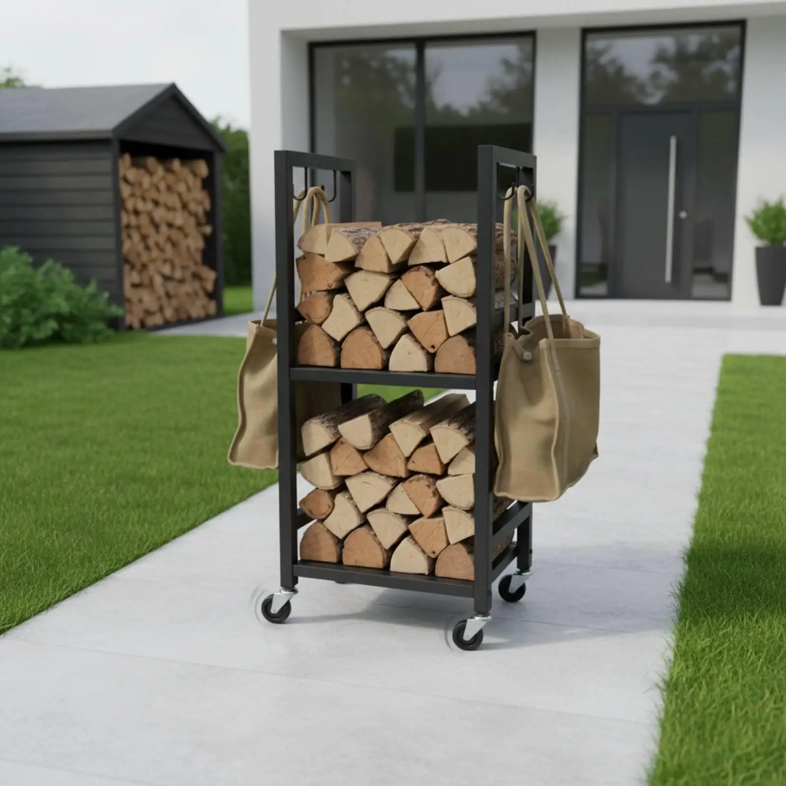 Metal Firewood Stand Including Hangers Wood Storage Storage Rack Area Saving