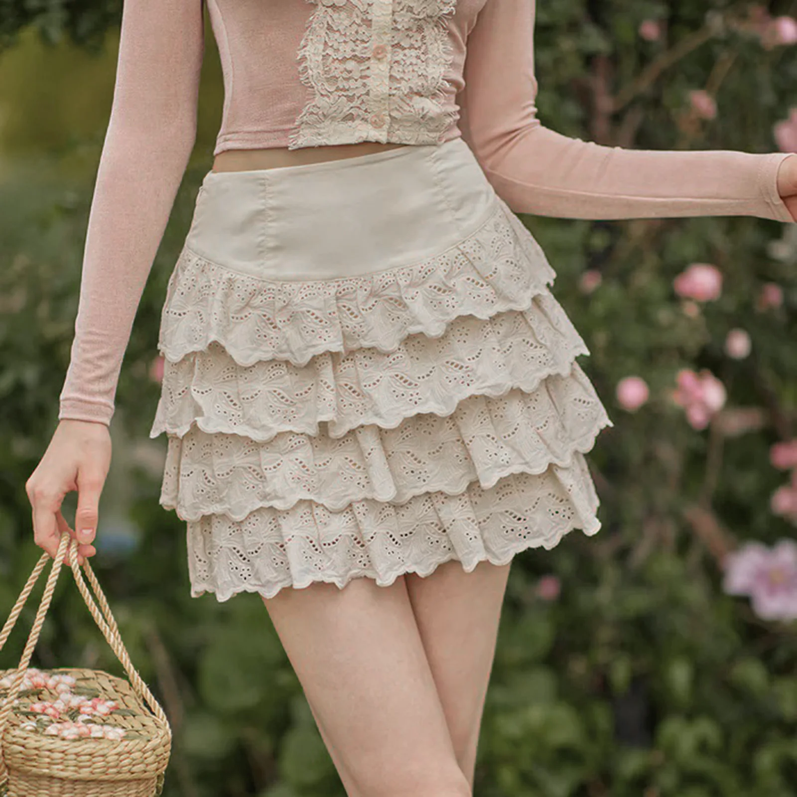 Women's Summer A-line Skirts High Waist Tiered Eyelet Skirt for Daily, Travel, Parties
