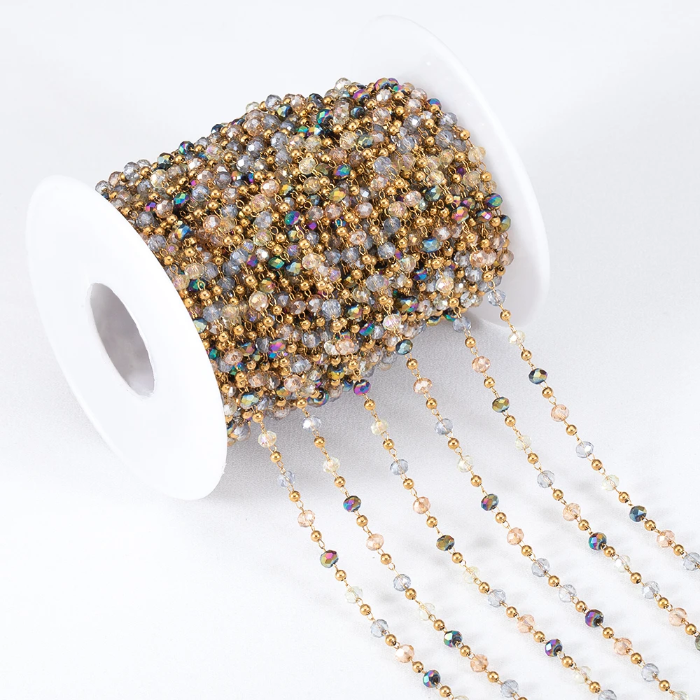 

2Meter Stainless Steel Colorful Crystal Beads Chains for DIY Necklaces Bracelets Clothing Jewelry Making Accessories
