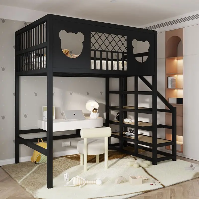 Small apartment 1 meter children's space saving single upper floor apartment mother and child bed wrought iron upper and lower