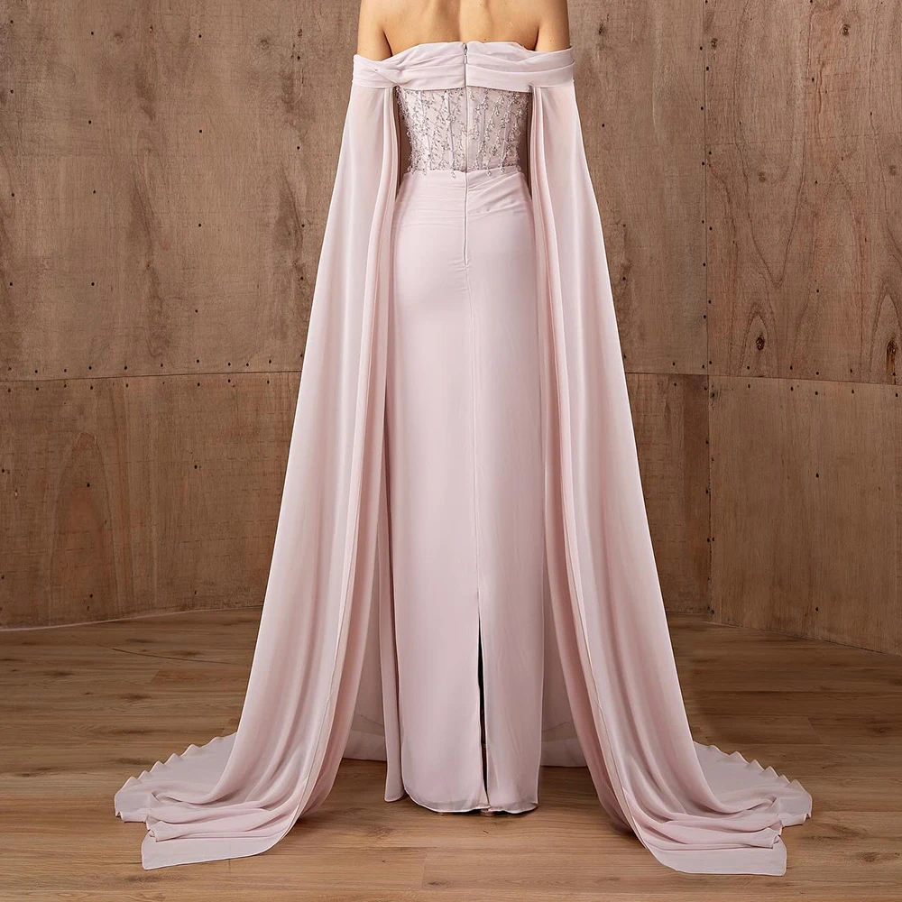 Temperament Chiffon Straight Crystal Evening Dress Graceful Long Sleeves Boat Neck Floor Length فساتين سهره نسائيه فخمة