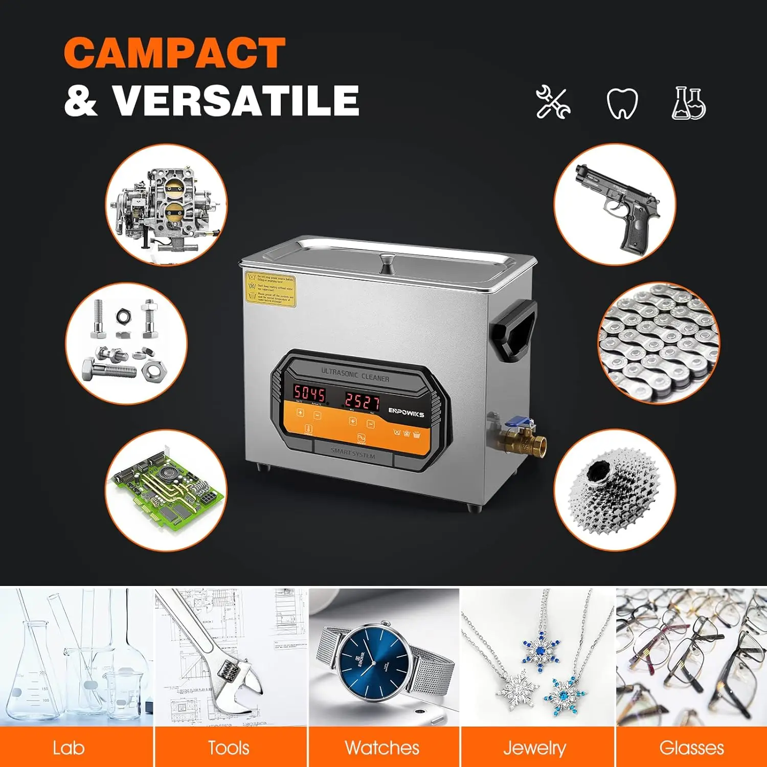 ACMESONIC 180W 40kHz Pulitore ad ultrasuoni 6L Riscaldato Timer LED per Circuito Carburatore Orologio Macchina per la pulizia di parti industriali