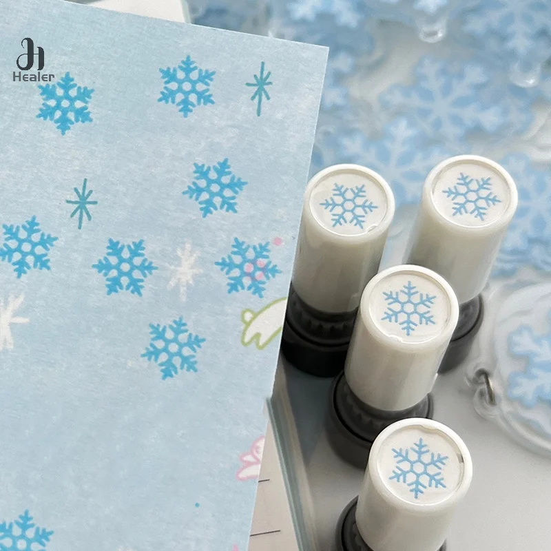 1PC Blue Snowflake Seal Healing Winter Snow Scene Theme Kindergarten Kids Gift Praise Reward Self Inking Stamps Greeting Card