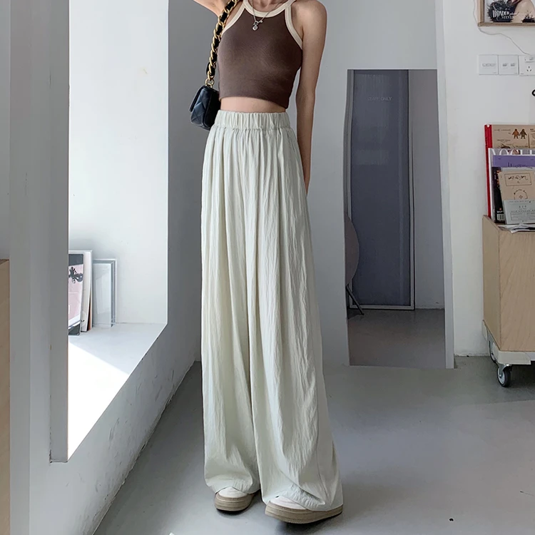 

Women 2024 Summer New Cotton Linen Wide-leg Pants Female High Waist Loose Casual Trousers Ladies Solid Color Long Pants N47