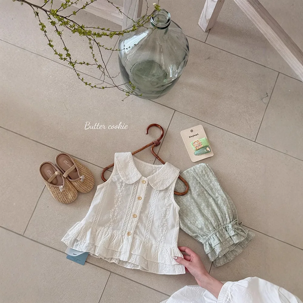 

Girls' Korean Sleeveless Vest 2025 Summer New Style Children's Stylish Versatile Countryside Clear Color Jacquard Vest