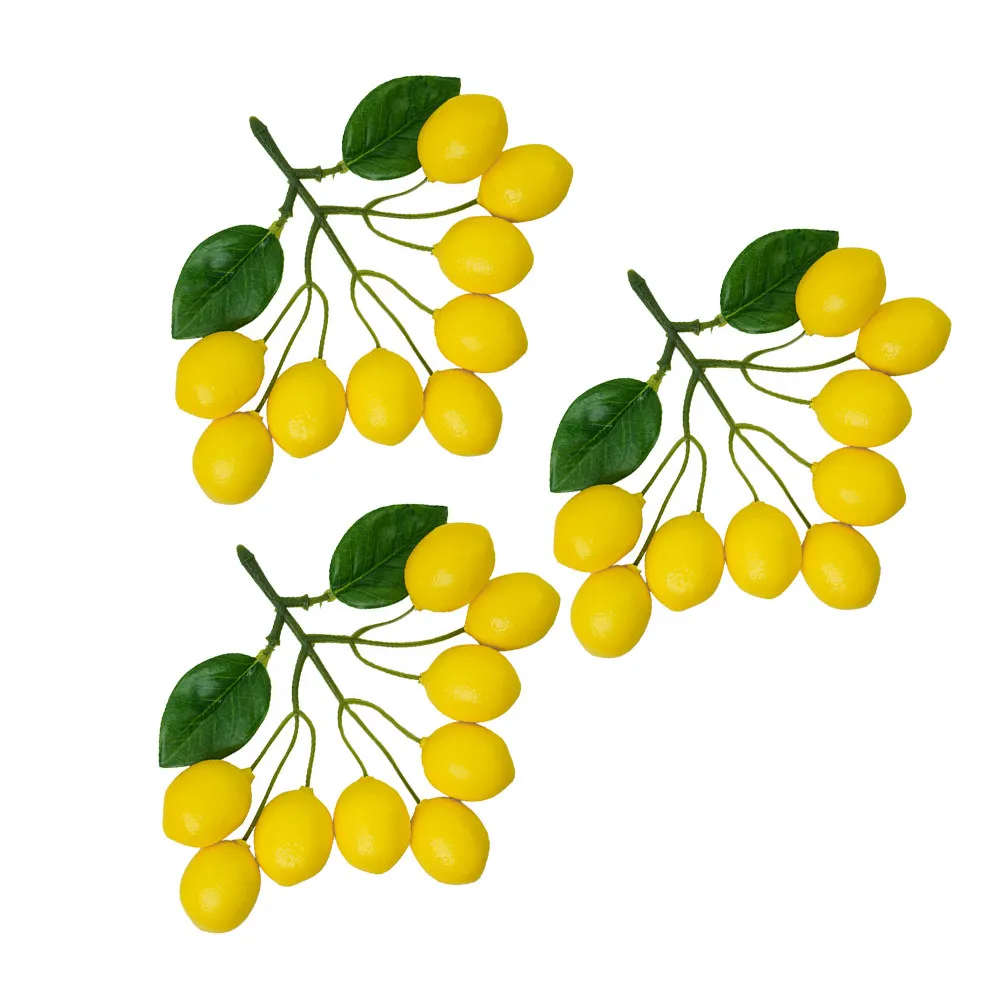 3Pcs Simulation Lemon String 9 Head Artificial Fruit Bright Kitchen Party Decoration Faux Lemons Ornament