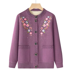 Fleece Velvet New Knitted Cardigan Coat Middle-Aged Elderly Mother Autumn Winter Thick Sweater Top Loose Warm Jacket Women