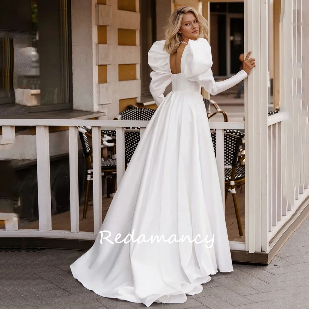 Redamancy White Square Collar Satin A-LINE Wedding Dresses 2024 Backless Slim Long Floor-Length vestidos de novia Party Dress