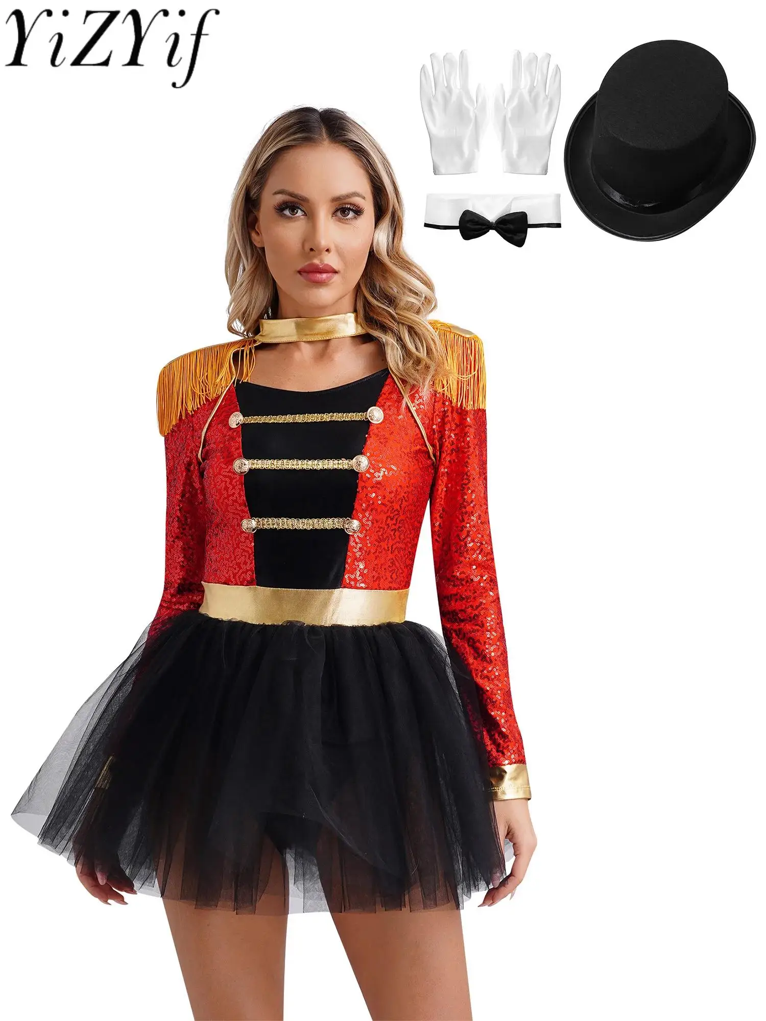 

Women's Circus Director Cosplay Costume Leotard Bodysuit Outfit Master Lion Tamer Set Ringmaster Halloween Carnival Costumes