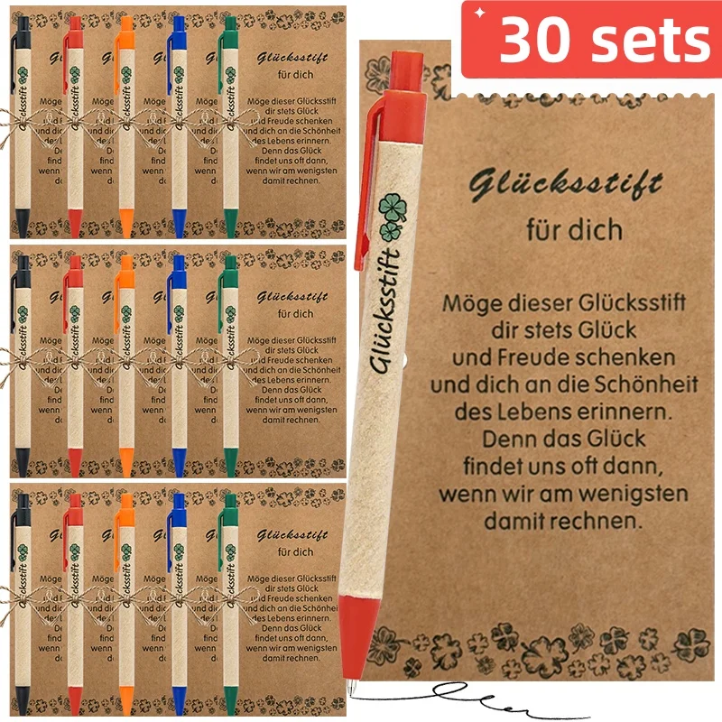 30Sets Four-Leaf Clover Flower Ballpoint Pens Set with Cards And Strings for Students Office Stationery Supplies Meeting Pens
