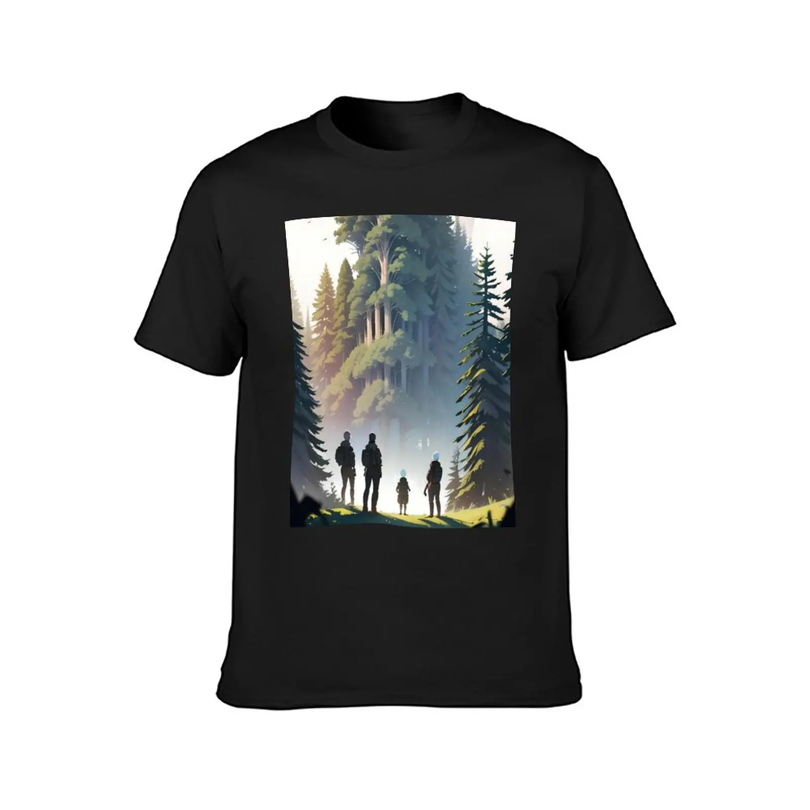 Mysterious Forest Expedition Towards Hidden Treehouse at Dawn T-Shirt summer top plain mens vintage t shirts