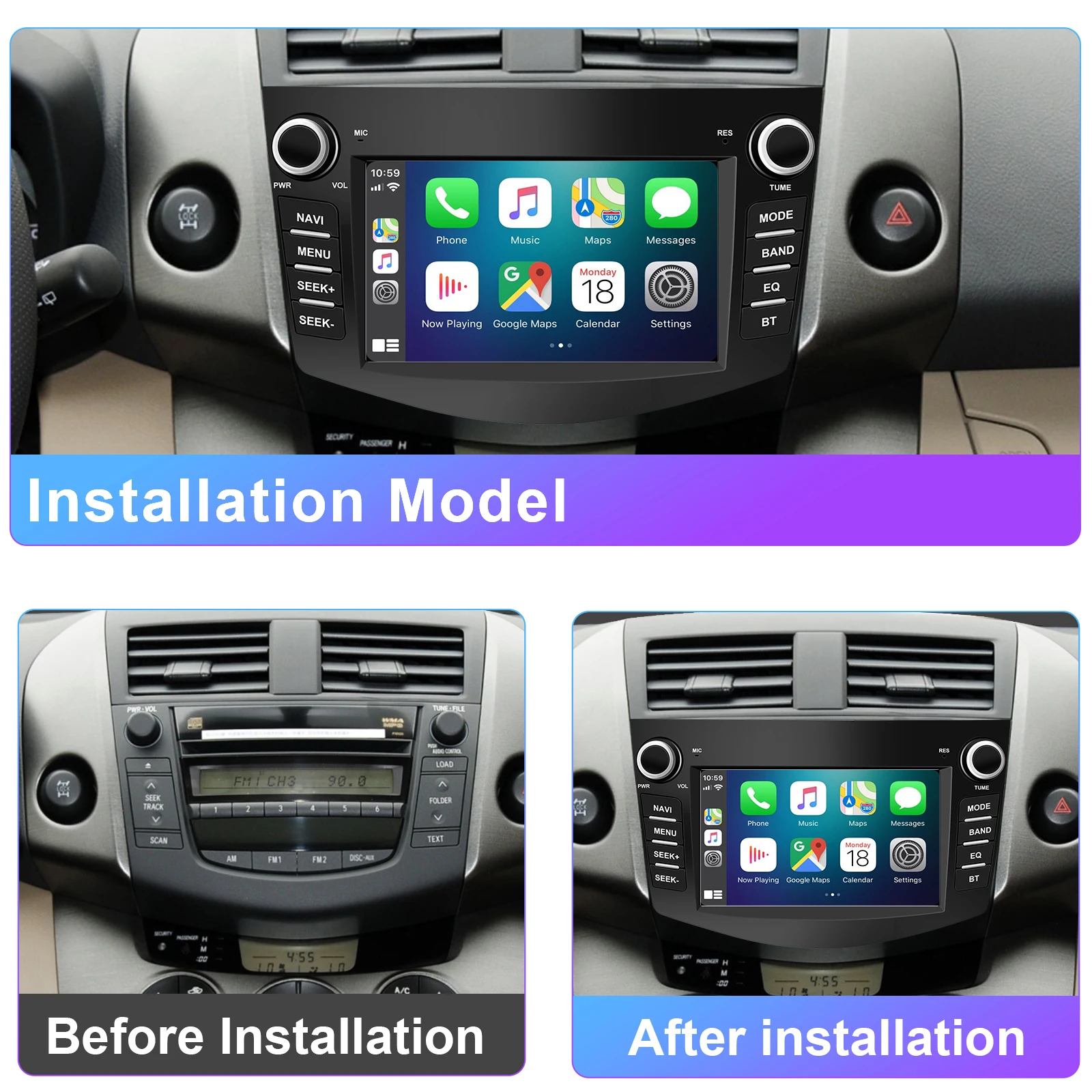 

7-дюймовый автомобильный радиоприемник Android для Toyota RAV4 2006-2012, мультимедийный плеер, поддержка CarPlay, GPS-навигации, Bluetooth5.0, FM-радио, SWC