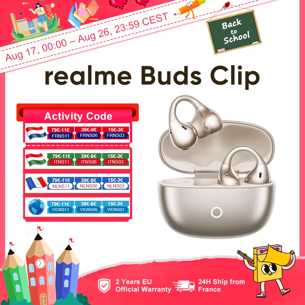 realme Buds Clip 2026 Nuovi Auricolari OWS AI 85dB 36H di Autonomia per Smartphone realme GT 8 Pro realme 14 Pro Plus BT5.4 IP55