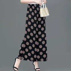 Mommy Outfit Summer New High Waist Elastic Wide Leg Pants Commuter Fashion Printed Pocket Splicing Loose Versatile Cropped Pants