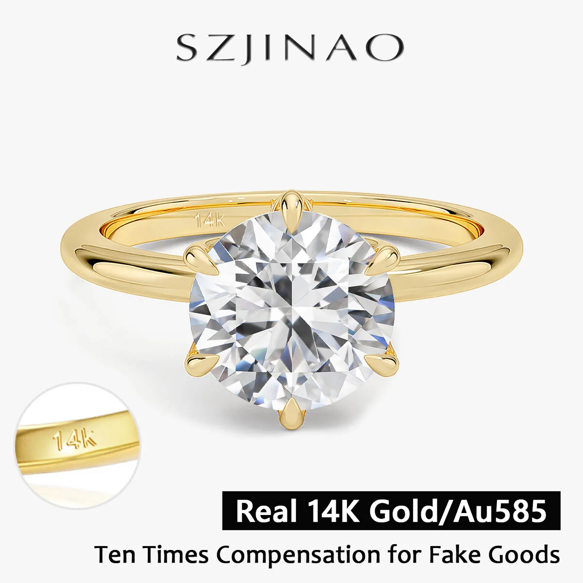 

Классическое кольцо с муассанитом 1CT/2CT/3CT, 6 зубцов, 100% золото 14 карат, сертифицированное Au585, обручальное кольцо для женщин и мужчин, изящные ювелирные изделия