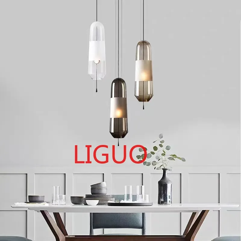 

Nordic glass pendant light minimalist black line light for Dining Room Hanging Lamp Bedroom Loft design living led light