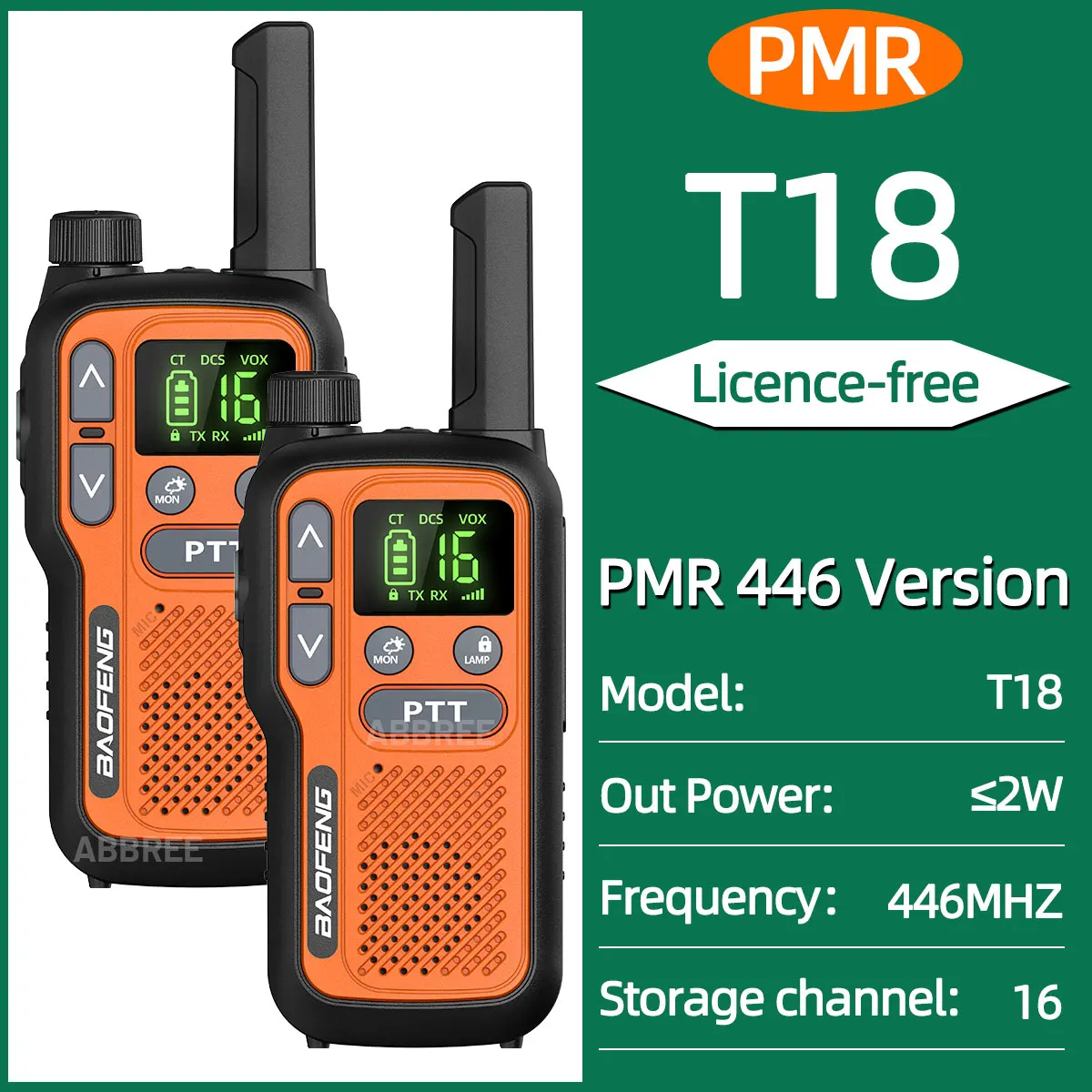 2PCS Baofeng BF-T18 Mini Lange Afstand Walkie Talkie PMR FRS Dual PTT Zaklamp Type-C Oplader VOX NOAA Service voor Camping Jacht