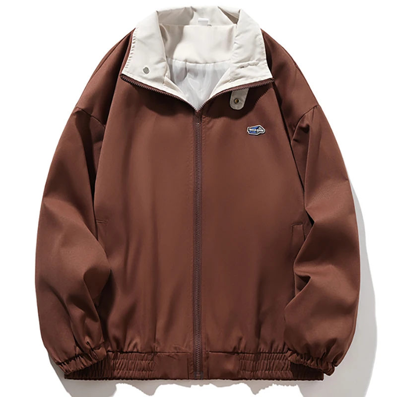 الخريف التلبيب ملابس العمل سترة الرجال سستة معطف واقٍ من المطر سترة واقية خمر المتضخم اليابانية موضة Harajuku الشارع الشهير سترة #2