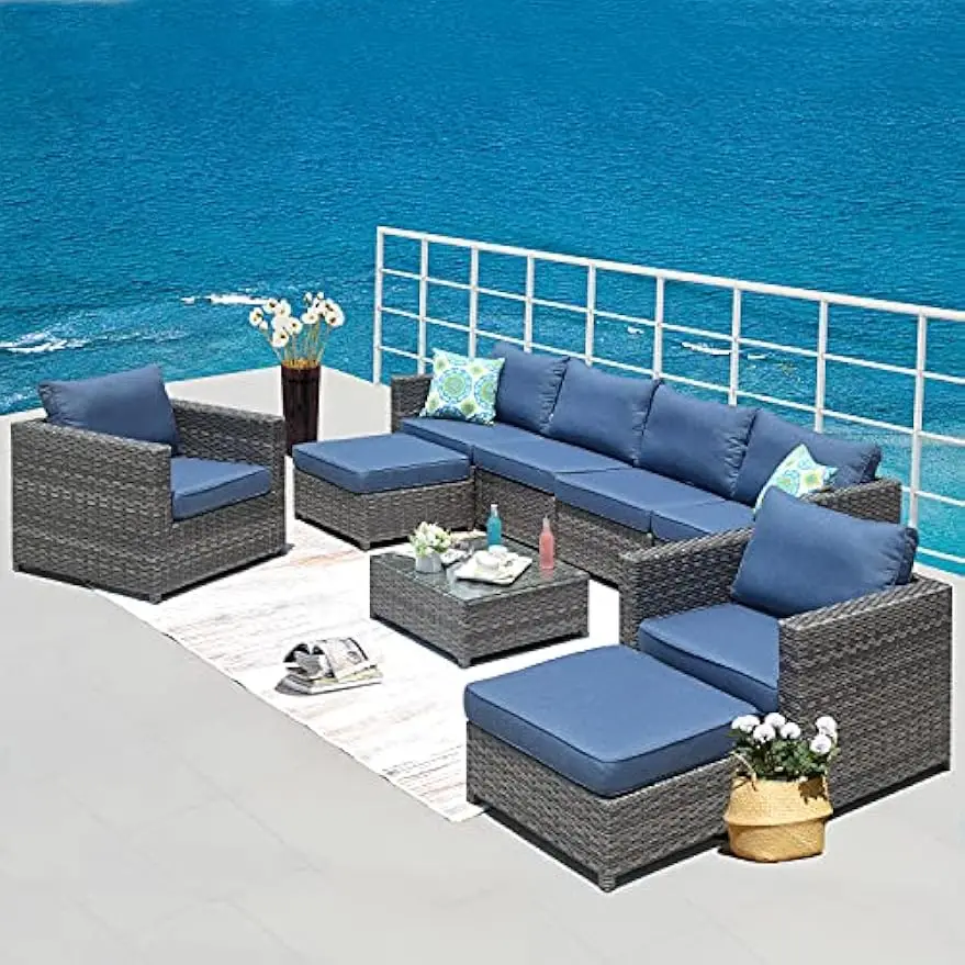 

Patio Furniture Set 9 Pieces Outdoor Conversation Set with Patio Chairs Fully Assembled Furniture, Big Size