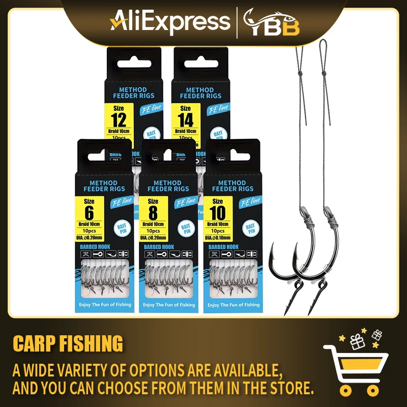 

Method Feeder Rigs with Barbed Hooks Size 6-14, High-Strength Braided Line, Mixed Colors Fishing Tackle for Carp and Crucian Fis