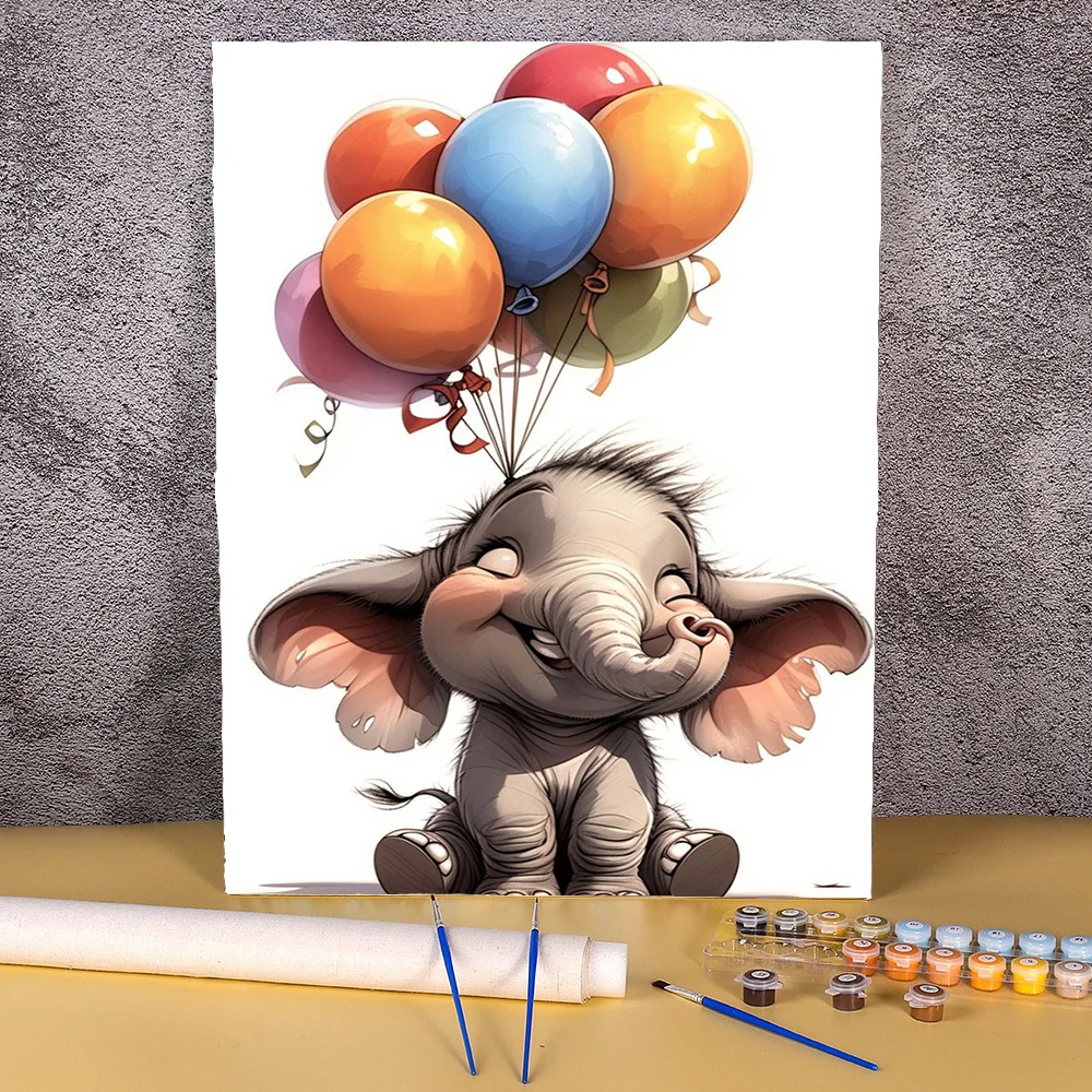 

Oil Painting By Numbers For Adults Cartoon Balloon Elephant Paint By Numbers Canvas Painting DIY Handmade Home Decor Craft