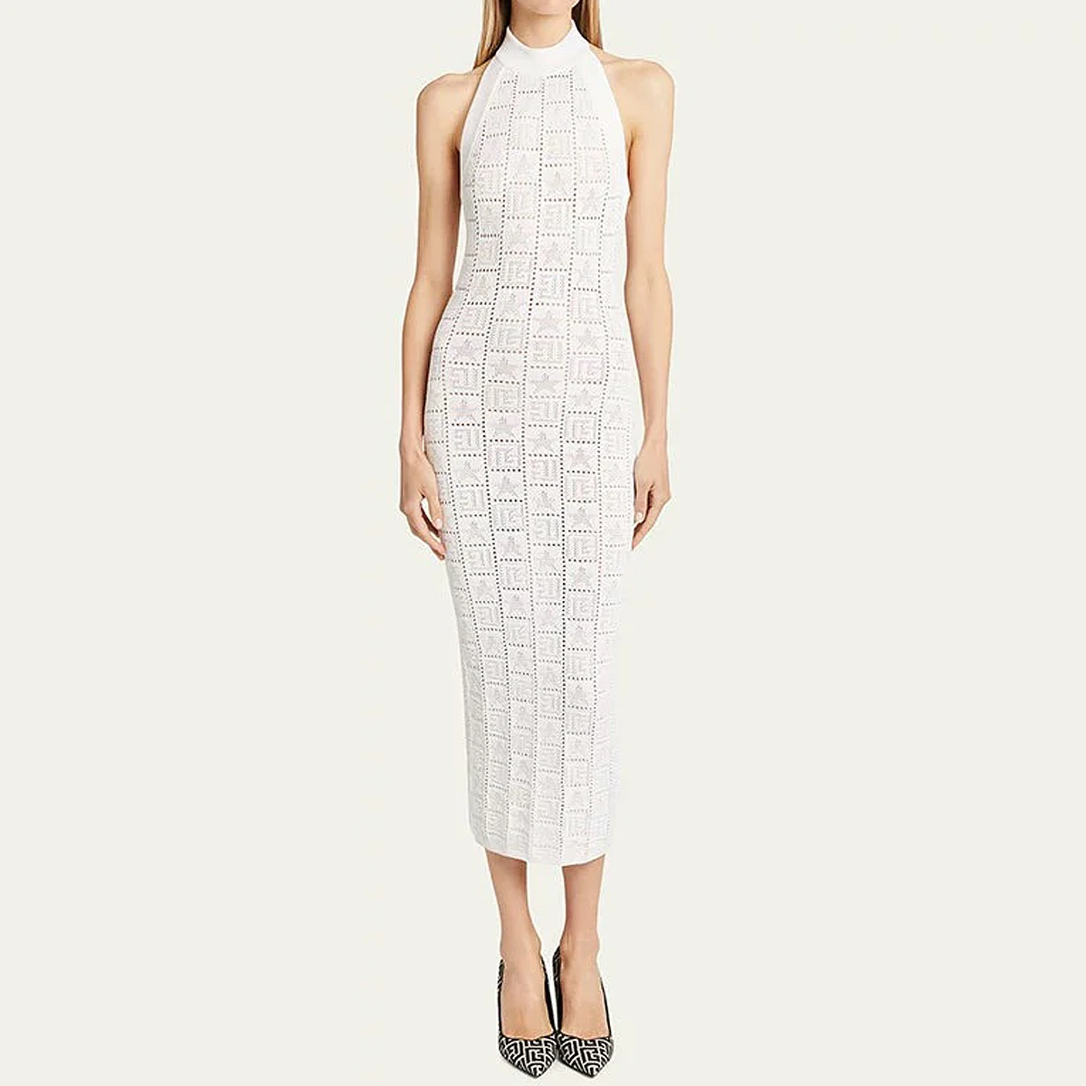 High-end Spot Spring Summer 2024 New Fashion Knitted Round Neck Slim Slim Sleeveless Halterneck Dress Women
