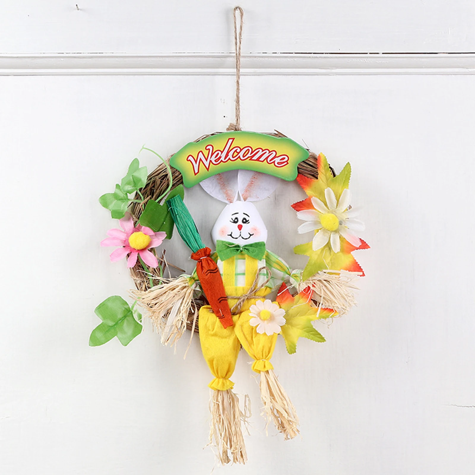 Scarecrow Bunny Wreath Garland Ornaments DIY Crafts Decor Adornment Colorful Rabbit Door Front Party Hanging Cute Happy Easter