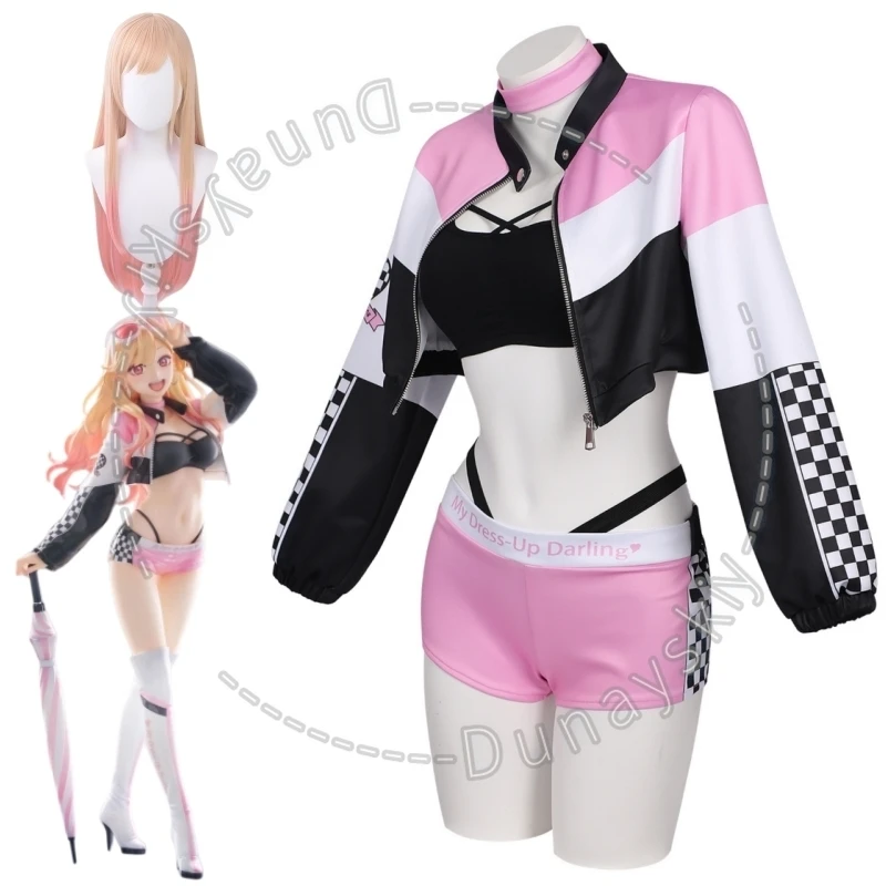 My Darling Marin Kitagawa Cosplay Costume Racing Suit Cropped Jacket Shorts Full Set Ready Ship Anime Role‑Play Outfit Halloween