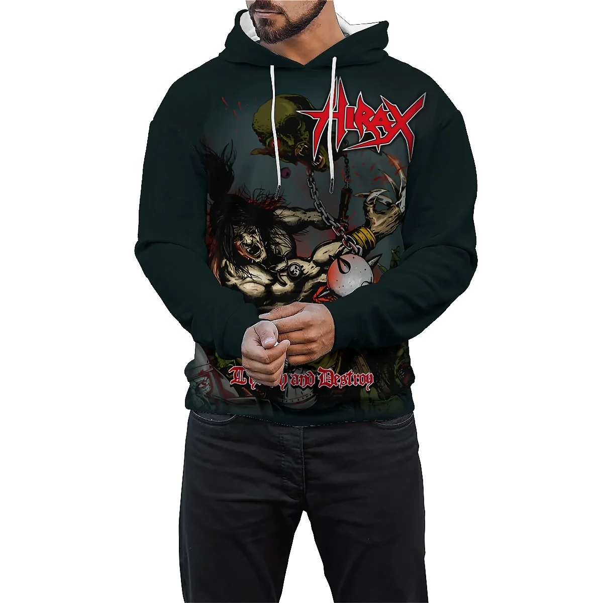 LIASOSO Hirax Band 3D Printed Hoodie Thrash Metal Harajuku Style Classic Long Sleeve Pullover for Men and Women Rock Fashion