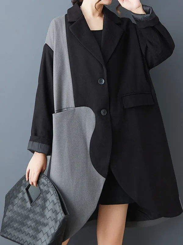 

Вовняное пальто Artistic Color Blo Faionable, женское пальто большого размера средней длины, асимметричное, длинное, с отложным воротником, повседневное, с...