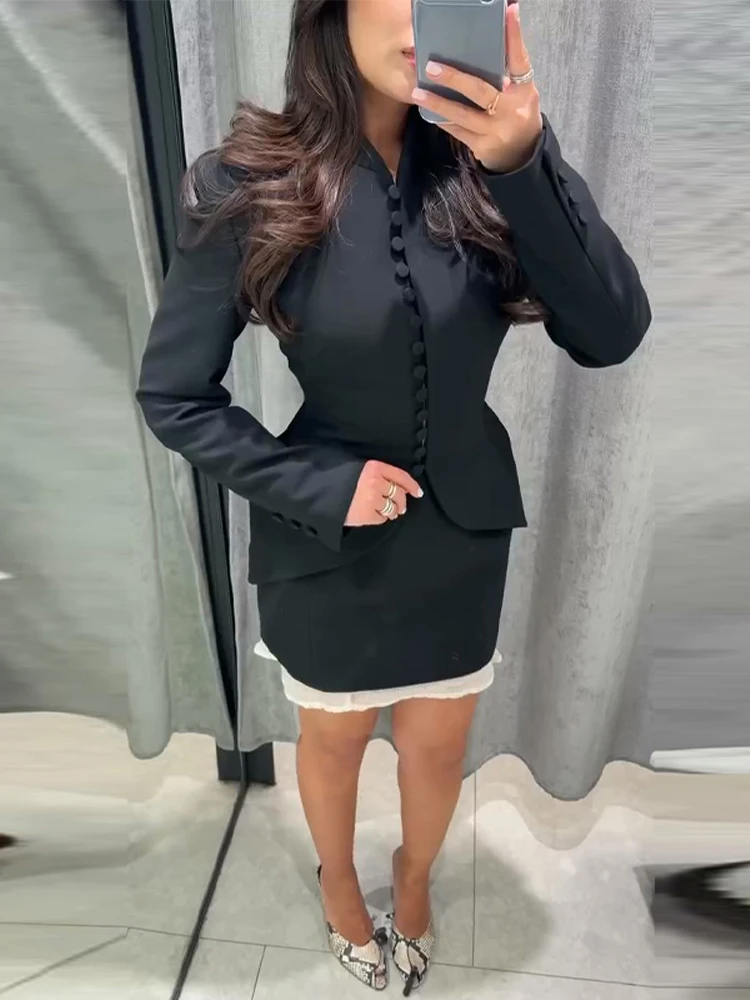 Einreihiger Taillierter Meerjungfrauen-Anzug Blazer für Damen Eleganter V-Ausschnitt Langarm Einfarbiger Schlanker Mantel Modische Damen-Oberbekleidung Neu – Detail 17