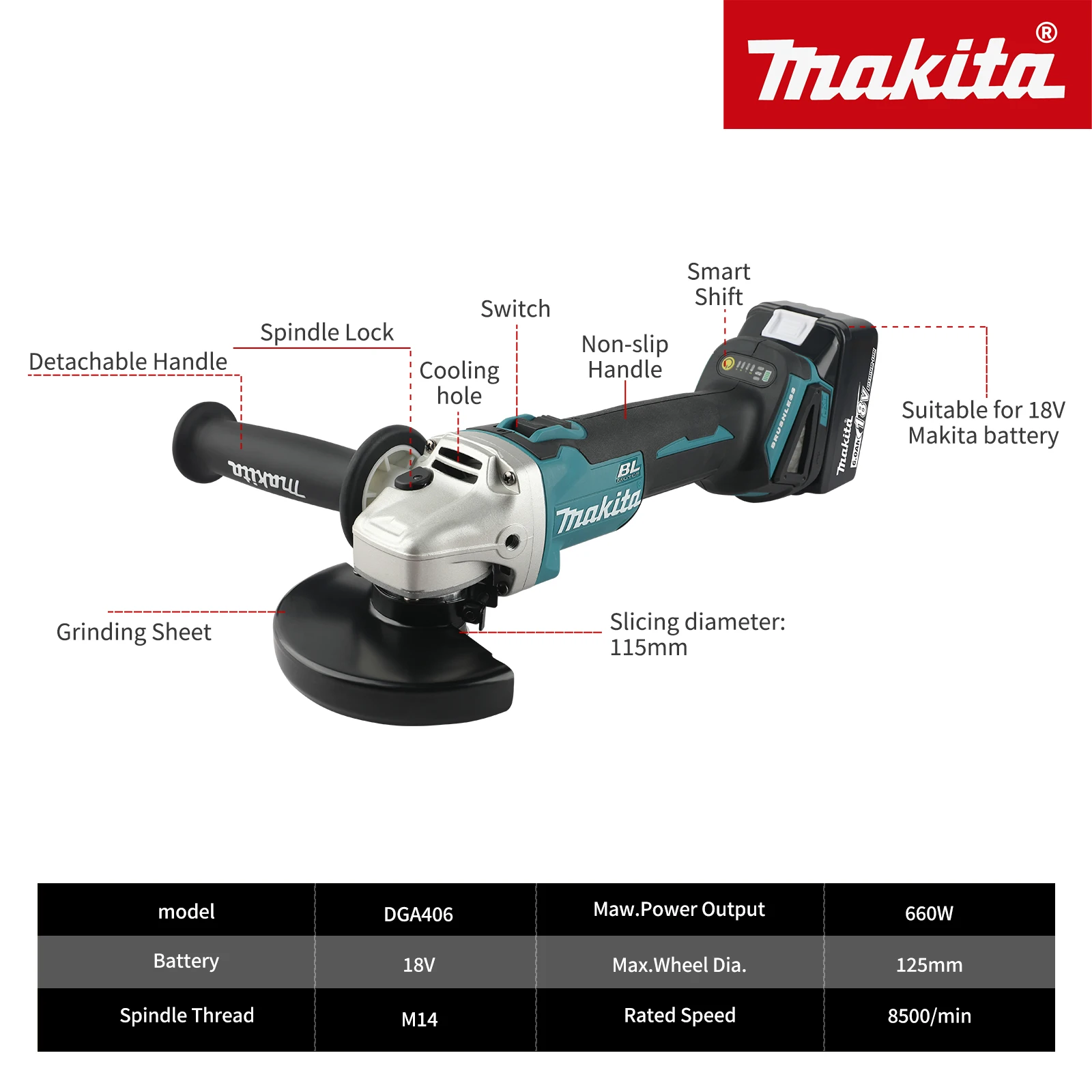 

Makita 18V Brushless Angle Grinder: 125mm, 8500RPM for Efficient Metal Cutting, Wood Grinding & Workshop Polishing Tasks