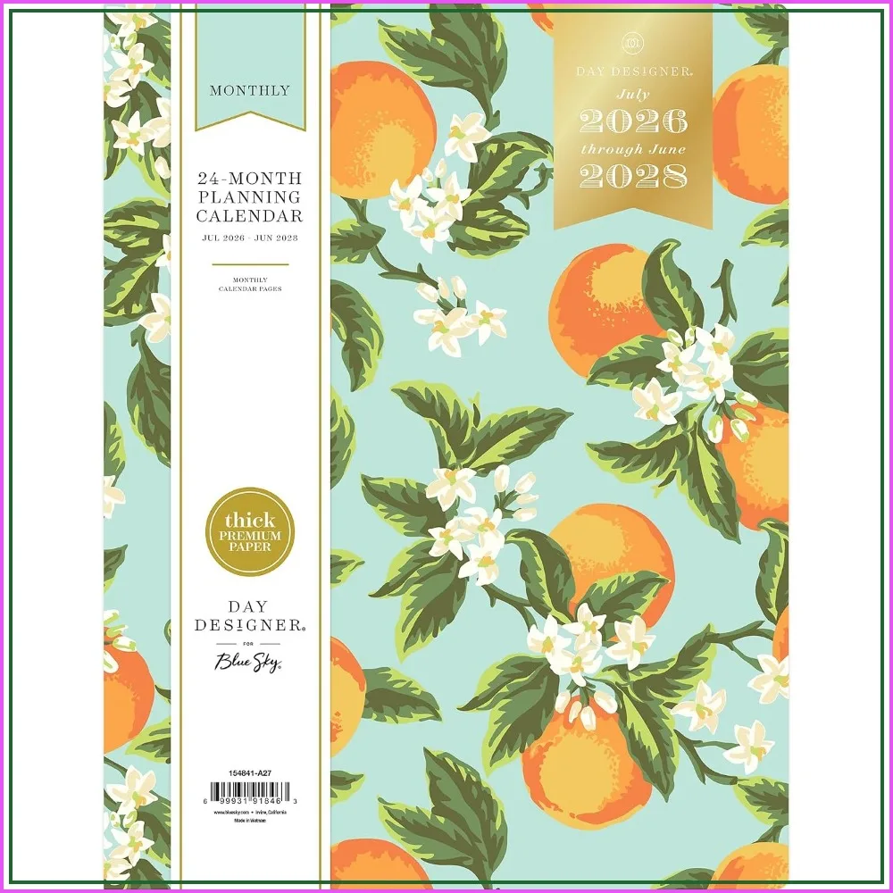 2026-2028 Monthly Planner, 24-Month Academic Calendar, July 2026 - June 2028, 8.5" x 11", Flexible Cover, Stapled Binding, Orange Blossom Mint
