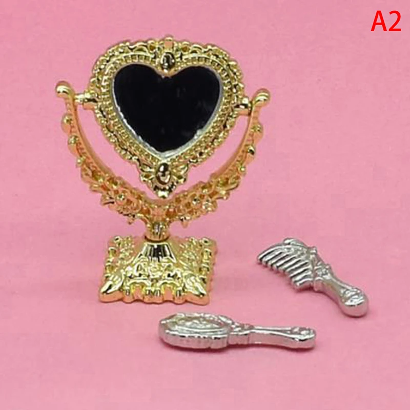 1/12 Scale Dolls Makeup Furniture Toy Accessories Doll House Miniature Vintage Glod Vanity Mini Doll House Mirror