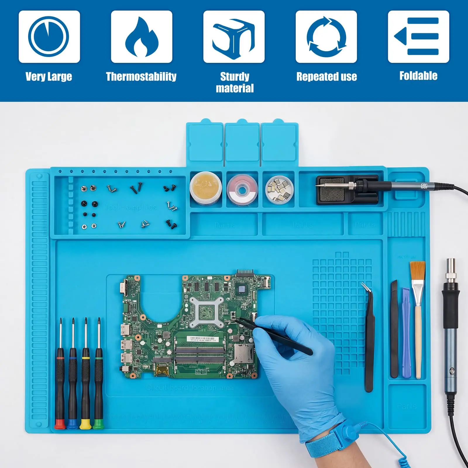 Magnetic Mat Silicone Repair Mat Circuit Board Soldering Pad Heat Resistant 932°F Anti-Static For Soldering Iron Phone Repair