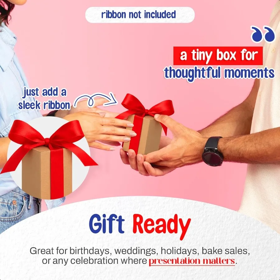 Tuck Top Kraft Paperboard Gift Box 2 x 2 x 3 Gift Boxes with Lids Pack of 30