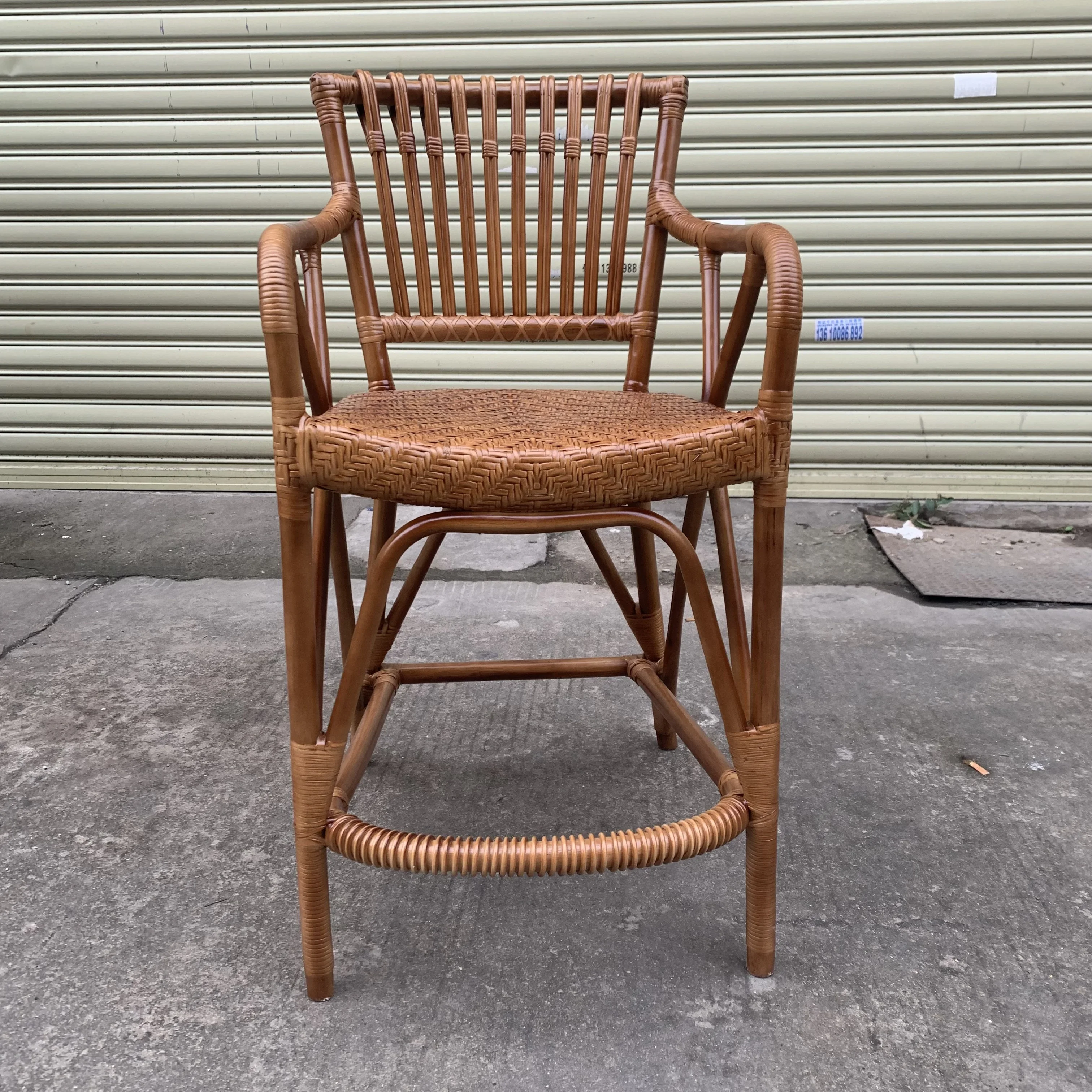 Rattan bar stool Vintage balcony homestay cafe backrest dining chair