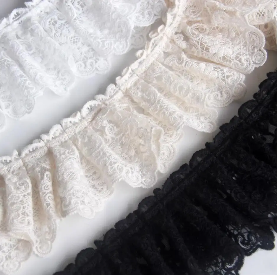 New European Style Mesh Embroidery Lace Pleated Dress Clothing Accessories 7.5cm wide SC079