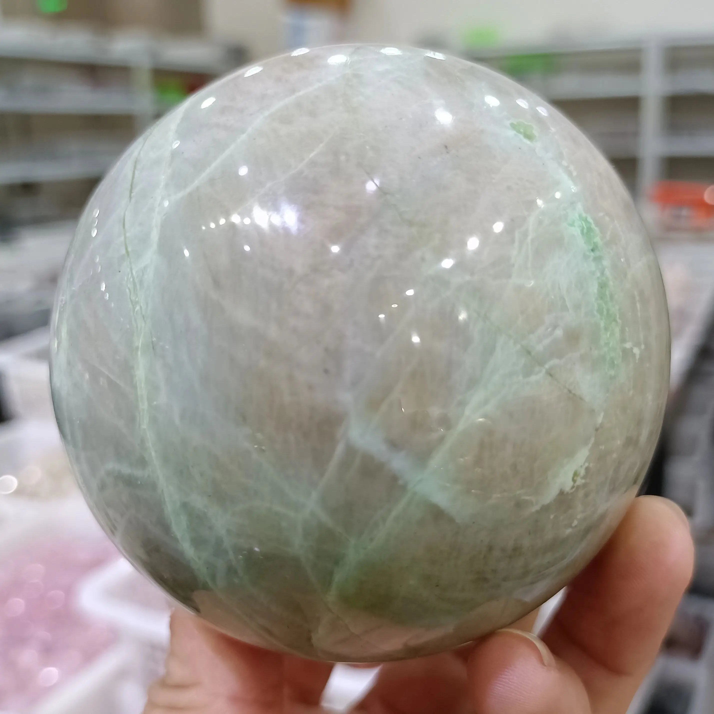 

Magical Natural Green Moonstone Ball, Quartz Crystal Mineral Healing ball,Psychotherapy Gem Home Office Degaussing Decoration