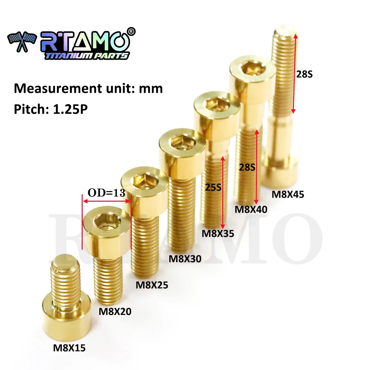 RTAMO Titanium Bolts M8x15/20/25/30/35/40/45 1.25Pitch Screw for Motorcycle Bike Car Accessories