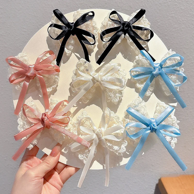 

2Pcs Elegant Lace Bow Hairpins Women Fashion Red Ribbon White Floral Design Travel Casual Hair Accessory Elegant Hair Clip
